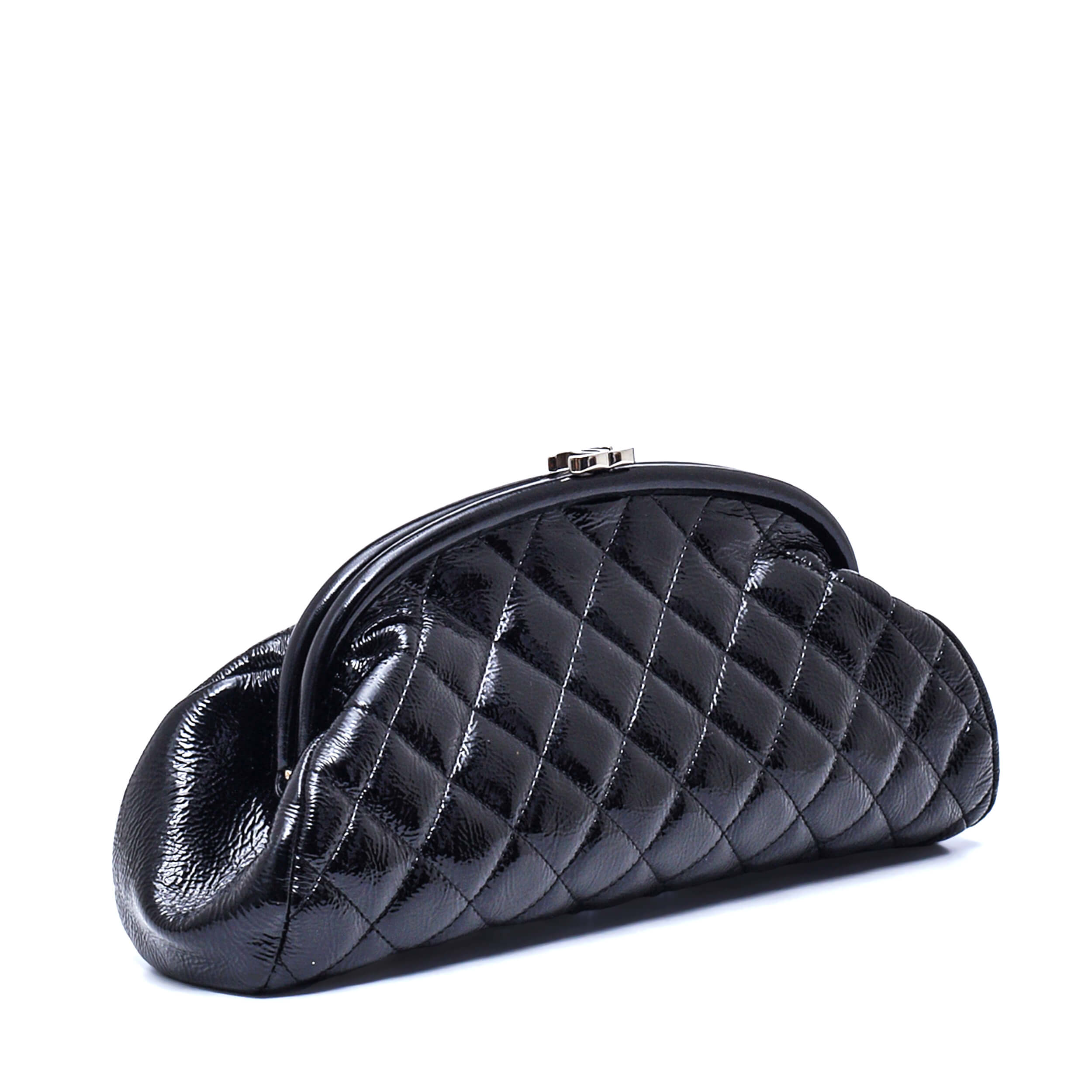 Chanel - Black Quielted Patent Leather Timeless Clutch